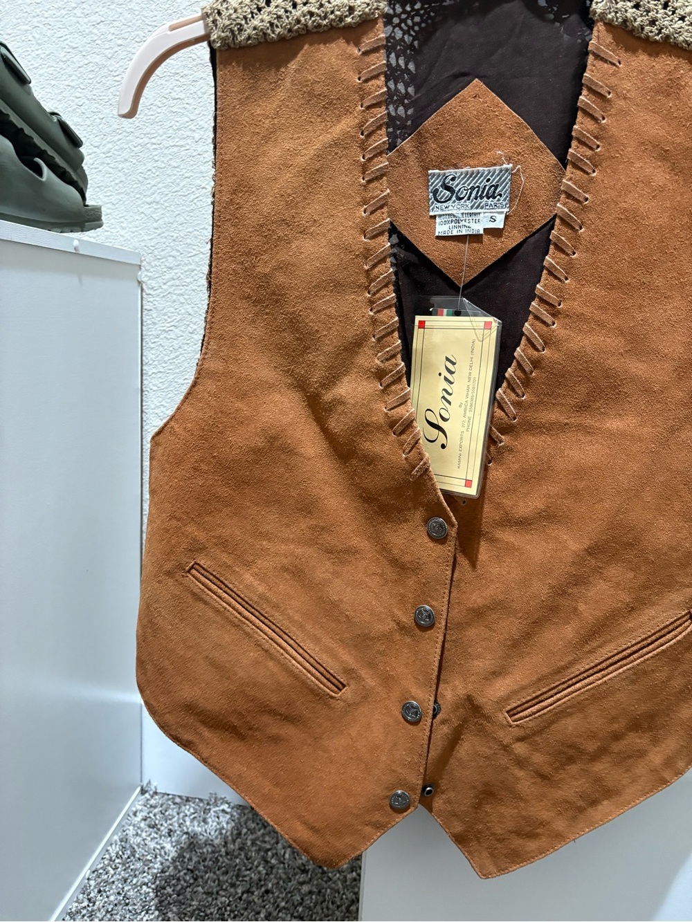 Onia Tan Suede Women's Vest with Button Front